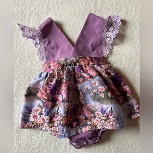 Toddler romper, rich purple and Easter bunny design. 2/3T